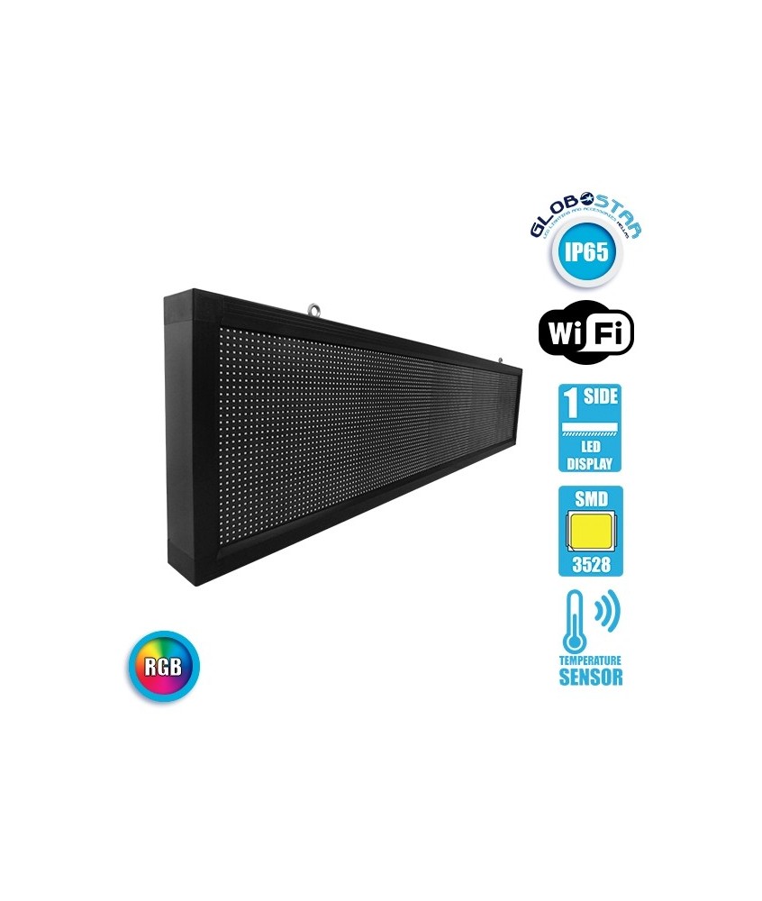 GLOBOSTAR® DISPLAY 90285 Κυλιόμενη Ψηφιακή Επιγραφή 160x32cm P10 Μονής Όψης LED AC 220-240V Αδιάβροχο IP65 RGBW - WiFi Control μέσω FK APP - Αισθητήρας Θερμοκρασίας & Υγρασίας - Μ168 x Π9 x Υ40cm - 2 Χρόνια Εγγύηση